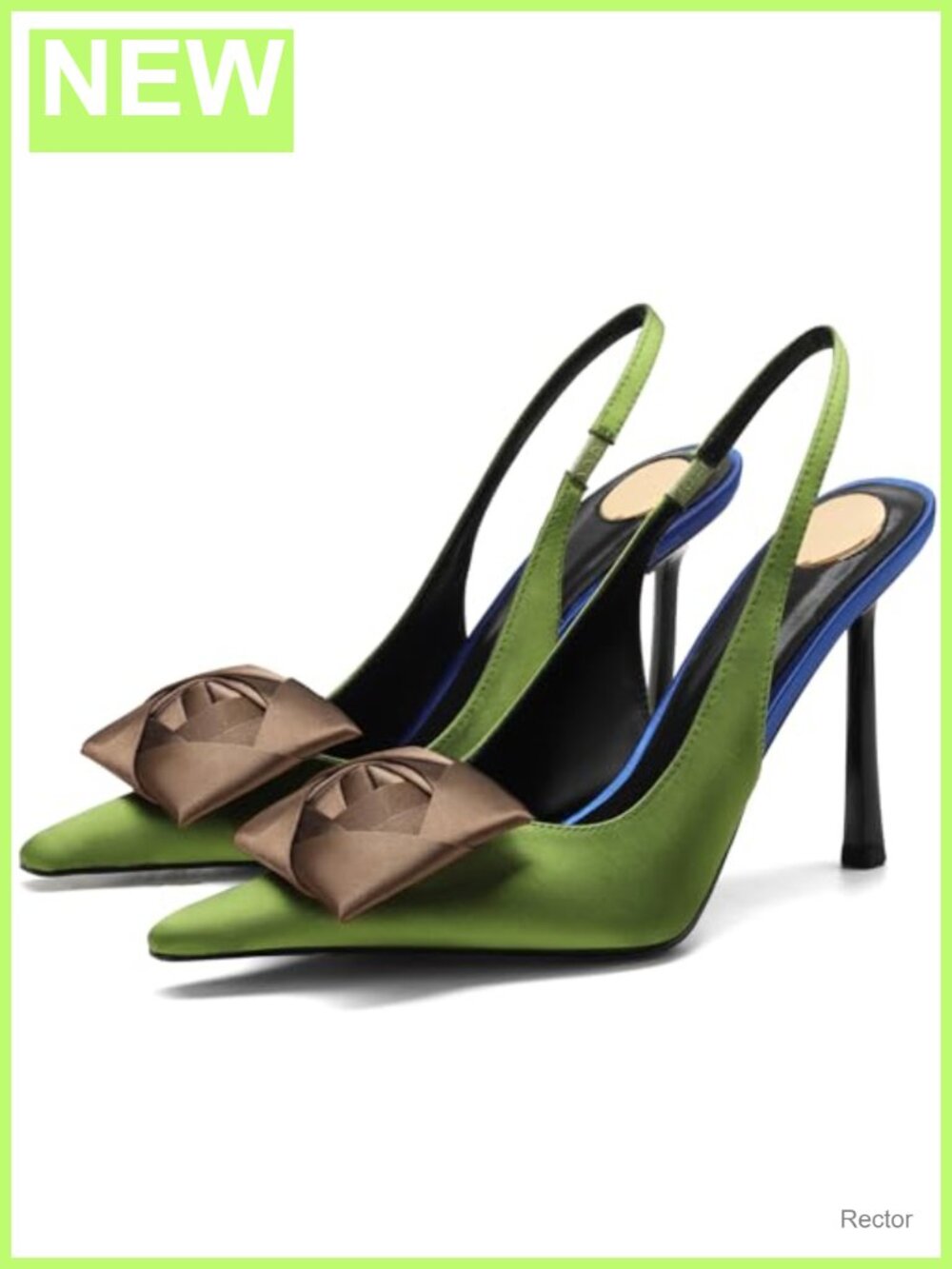 Women's Satin Square Rose Slingback Pumps Pointed Toe Stiletto Heels